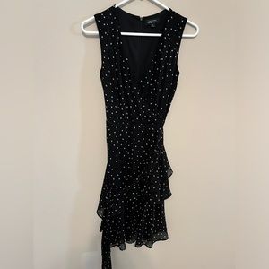 Tahari Arthur S. Levine Polka Dot Dress Navy Blue White Dot Tie Waist Size 2